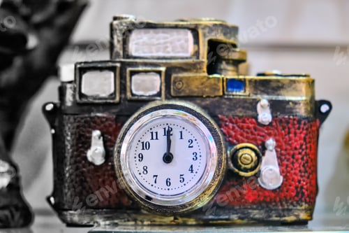 Preview: Retro Camera With Clock Is A Concept Of Time Machine. Gift Transfers To The Past Or Future.
