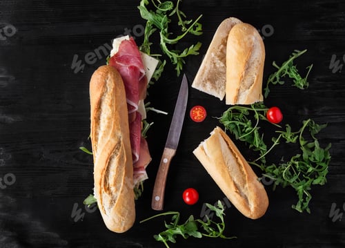 Preview: Submarine Sandwich With Ham And Cheese. Top View