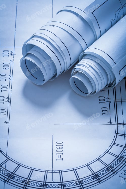 Preview: Rolled Up Construction Drawings Building Concept