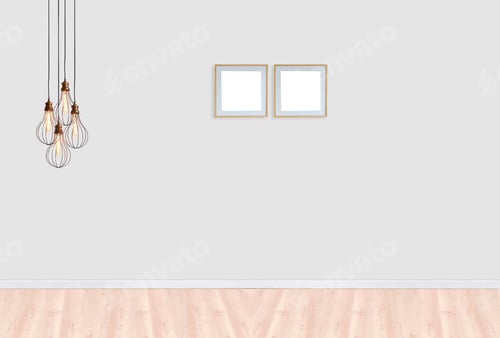 Preview: Interior Design Empty Wall Mockup with Lights