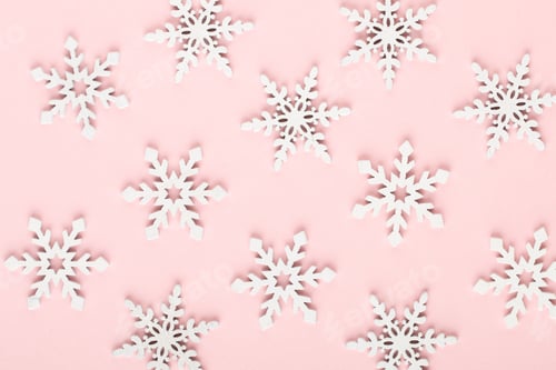 Preview: Christmas Background. White Snow Decorations On A Pink Background.