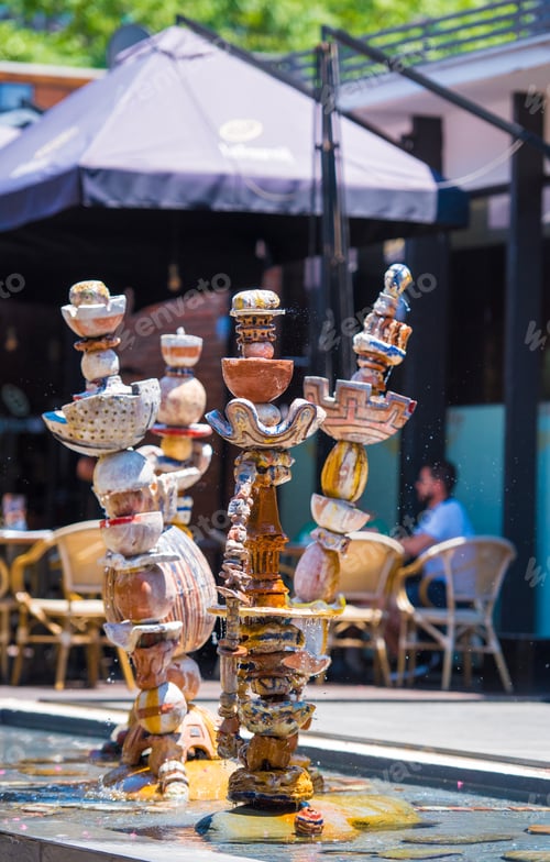 Preview: Fountain In The City Center, Santiago, Chile. With Selective Focus. Vertical