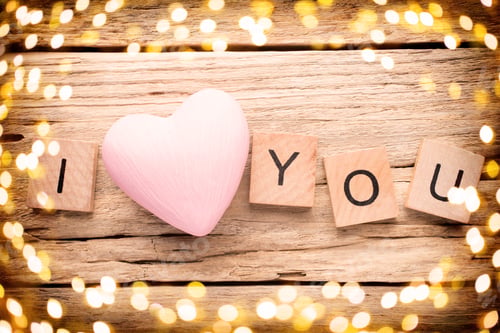 Preview: Red Heart On Old Wooden Background - Stock Image. I Love You, Cast Out Of Wood Kubik.