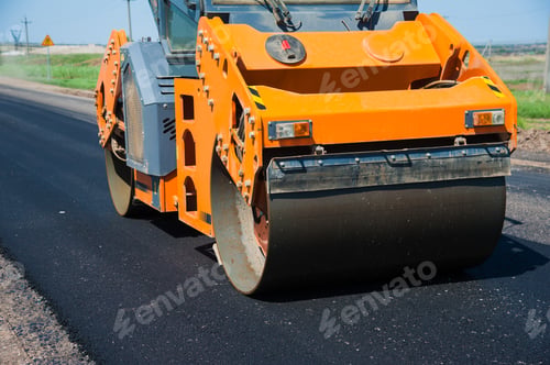 Preview: Workers On A Road Construction, Industry And Teamwork, New Asphalt