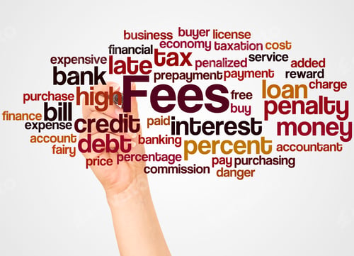 Preview: Fees Word Cloud And Hand With Marker Concept On White Background.