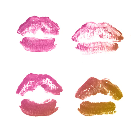 Preview: Female Lips Lipstick Kiss Print Set For Valentine Day And Love Collection Isolated On White