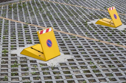 Preview: Reserved Parking Barrier On The Paving Stones, Locked Parking Space. Private Parking. Selective