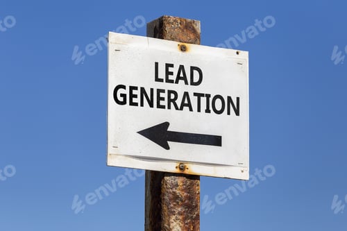 Preview: Lead Generation, Word And Arrow Signpost On Clear Sky Background. Motivational Sign.