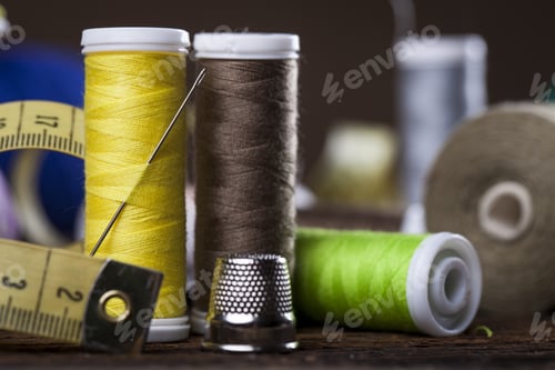 Preview: Sewing Instruments, Threads, Needles, Bobbins And Materials. Studio Photo