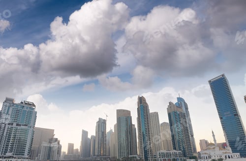 Preview: Dubai Marina Buildings At Dusk.
