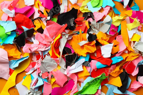 Preview: Torn Small Pieces Of Multi-Colored Paper, Bright Colorful Background