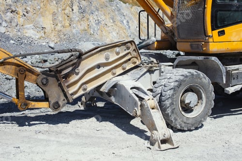 Preview: Crushing Arm Of A Hydraulic Hammer In The Folded Transport Position, Closeup. Heavy Mining