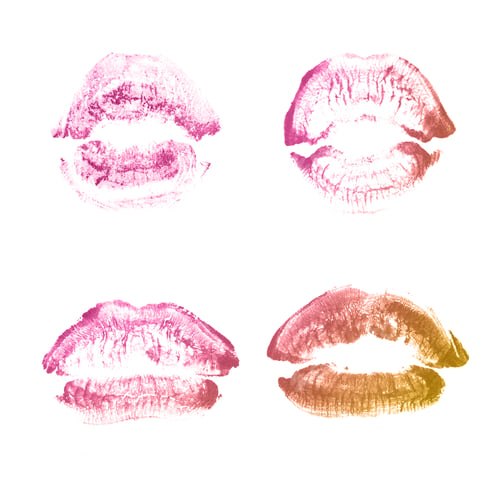 Preview: Female Lips Lipstick Kiss Print Set For Valentine Day And Love Collection Isolated On White
