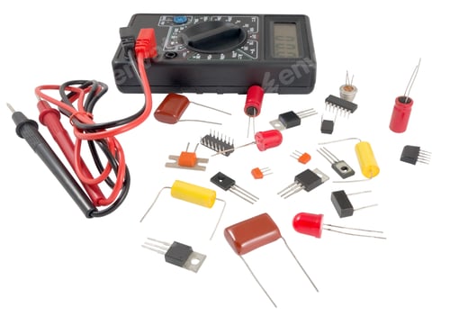 Preview: Black Color Digital Multimeter And Radio Components Isolated On White Background