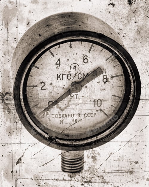 Preview: Air Pressure Gauge, Old Vintage Soviet(Made In Ussr), Pressure Gauge Stylised As Aged Old B&W