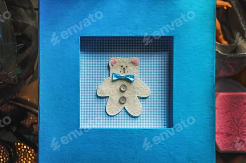 Preview: Handmade Blue Postcard With White Teaddy Bear.