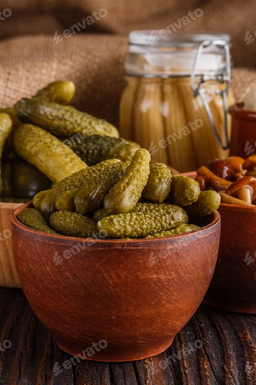 Preview: Pickled Vegetables On A Wooden Rustic Background