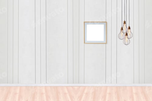 Preview: Empty Room Interior With Concrete Wall And Wood Floor, Modern Lamp