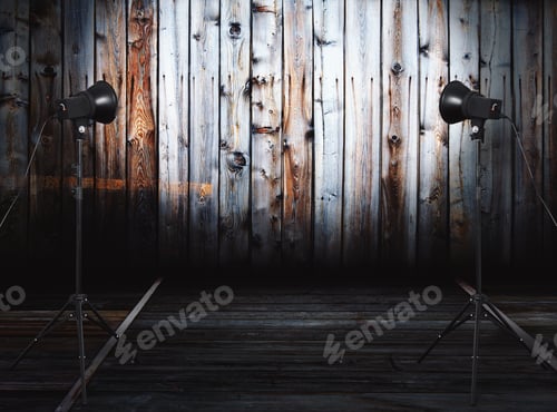 Preview: Photo Studio In Old Room With Wooden Wall
