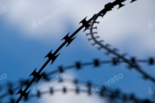 Preview: Barbed Wire Barrier War Territory, Roadblock Quarantine On Background.