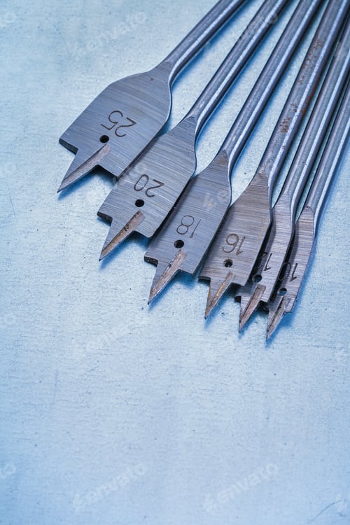 Preview: Spade Bits For Drilling Wood On Metallic Background Construction Concept