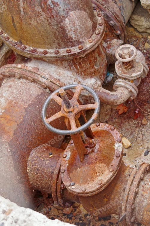 Preview: Water Supply System And Old Very Rust Gate Valves