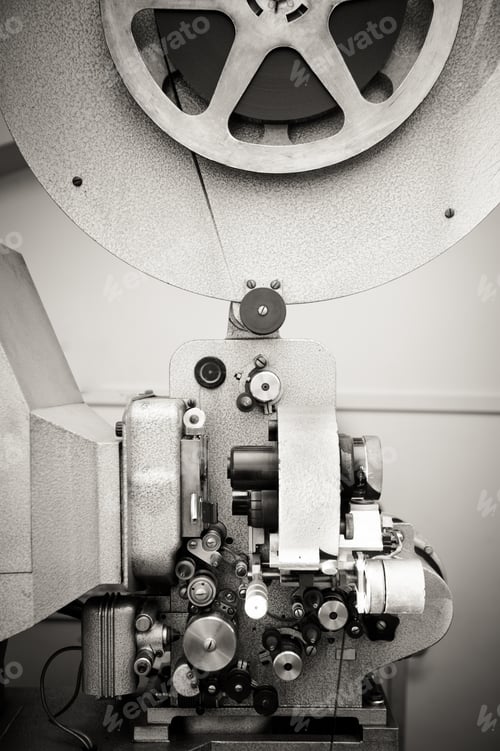 Preview: Cinema Projector For 16 Mm Movie, Old Vintage Professional Industrial Machine With Reel In Black