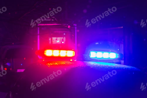 Preview: Abstract Blurred Background With Flasher In The Dark. Special Signals Of Emergency Services