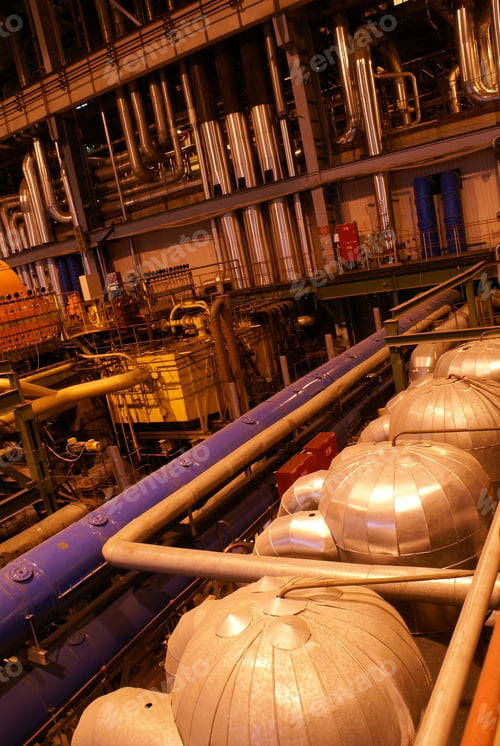 Preview: An Assortment Of Different Size And Shaped Pipes At A Power Plant
