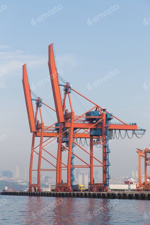 Preview: Orange Port Cranes In A Trading Port