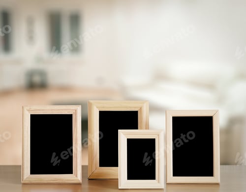 Preview: Photo Frames On The Wooden Table In The Living Room