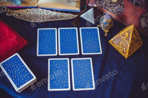Preview: Mystical Atmosphere, View Of Tarot Card On The Table, Esoteric Concept, Fortune Telling And