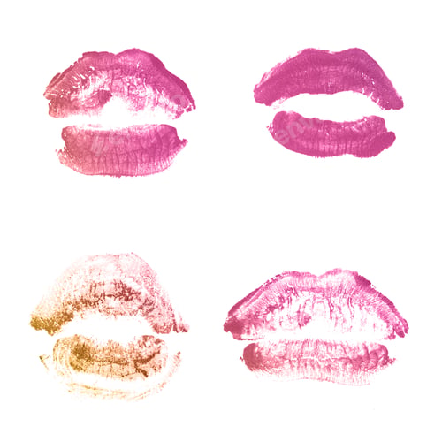 Preview: Female Lips Lipstick Kiss Print Set For Valentine Day And Love Collection Isolated On White
