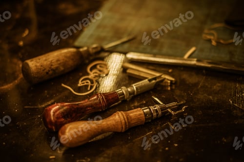 Preview: Close-Up Blacksmith Tools For Making Leather Covers