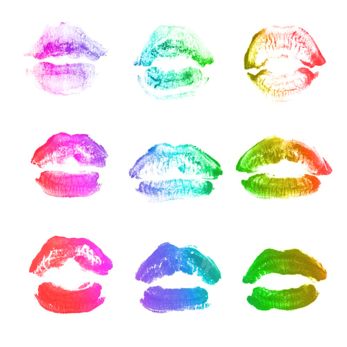 Preview: Female Lips Lipstick Kiss Print Set For Valentine Day And Love Collection Isolated On White