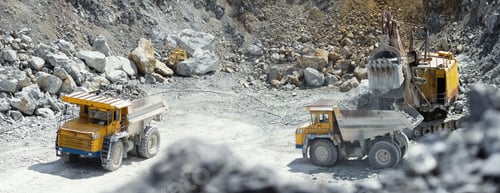 Preview: A Place Of Loading Stone Ore At The Bottom Of A Limestone Quarry With An Excavator And Two Dump