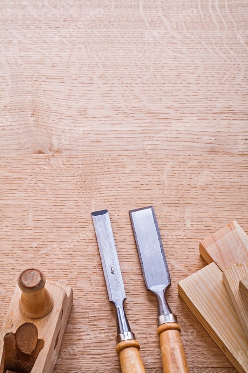 Preview: Copyspace Image Two Chisels Old Woodworkers Plane And Wooden Planks Construction Concept