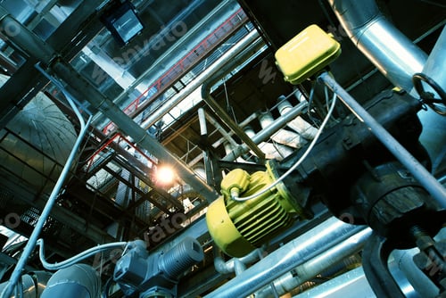Preview: Industrial Zone, Steel Pipelines And Valves In Blue Tones