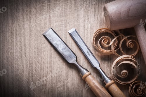 Preview: Planing Chips Wooden Mallet Carpenterã?¢â?‰?¢S Flat Chisels On Wood Surface Construction