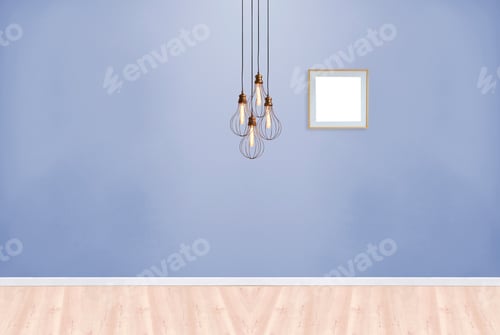 Preview: Blue Wall with Light Fixture and Empty Frame