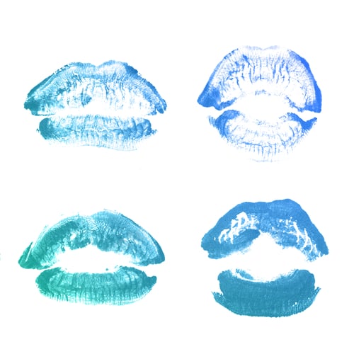 Preview: Female Lips Lipstick Kiss Print Set For Valentine Day And Love Collection Isolated On White