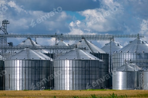 Preview: Grain Elevator Silos Near The Wheat Field
