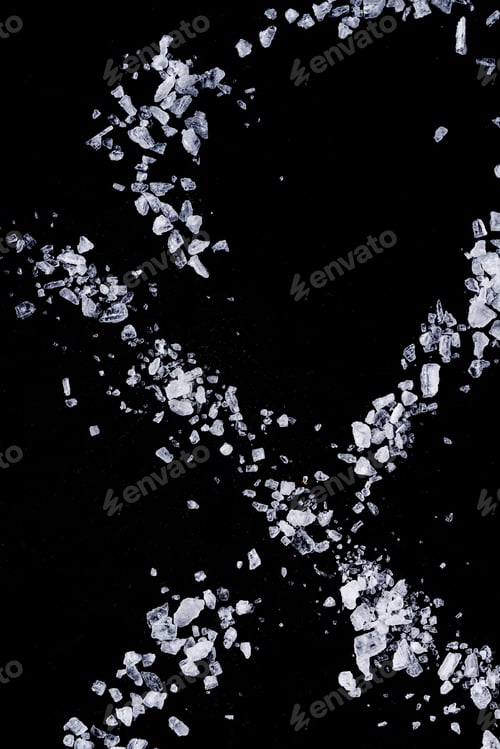 Preview: Isolated Rock Salt Over Black Background. Top View, Flat Lay
