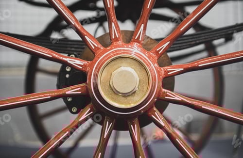 Preview: Front View Detail Of Old Horse Cart Wood Wheel Bolt At Center Selective Focus Symbol Of Old Mode Of