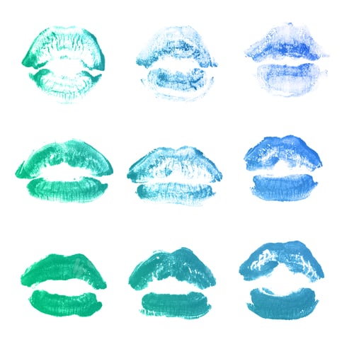 Preview: Female Lips Lipstick Kiss Print Set For Valentine Day And Love Collection Isolated On White