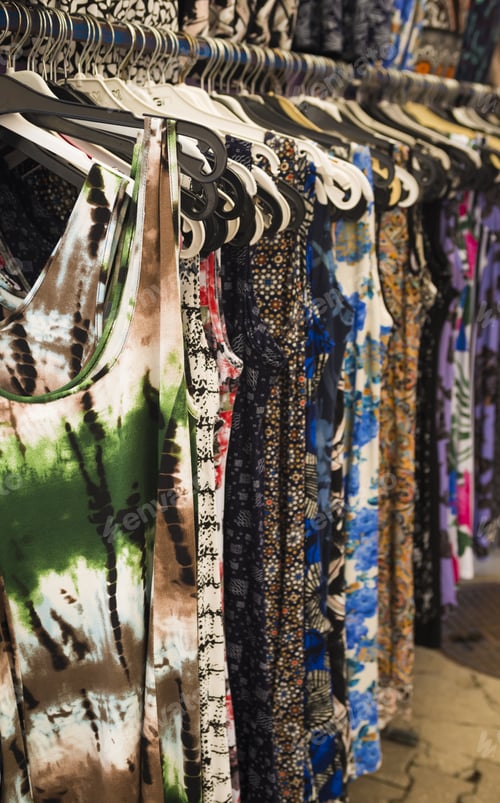 Preview: On Plastic Hangers On The Market A Collection Of Colored Women'S Dress(Selective Focus)