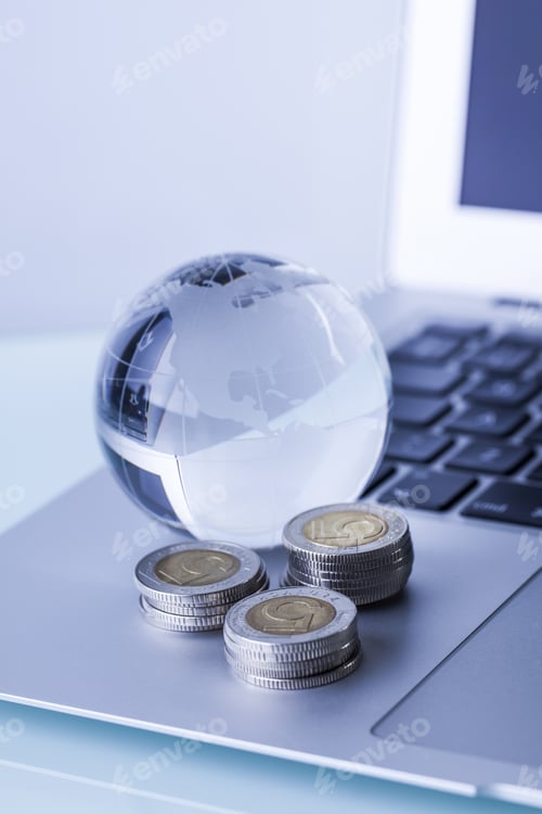 Preview: Financial Theme On White Background. Studio Shot