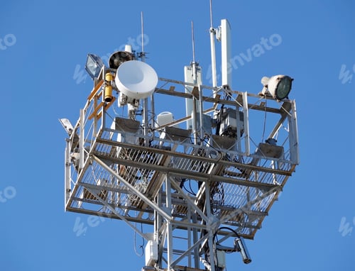 Preview: Tower With Aerials Of Cellular On A Background Blue Sky