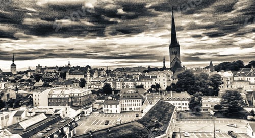Preview: Beautiful Aerial View Of Tallinn Skyline At Summer Sunset, Estonia.