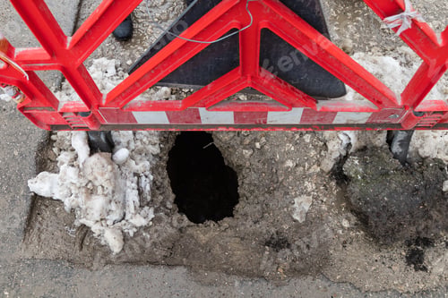 Preview: Road Repair Works In An Urban Environment With A Bad Climate. Background
